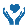 A set of blue hands with a heart in between.