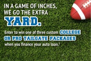Tailgate graphic with football laying on field
