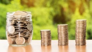 stack of coins and jar of coins